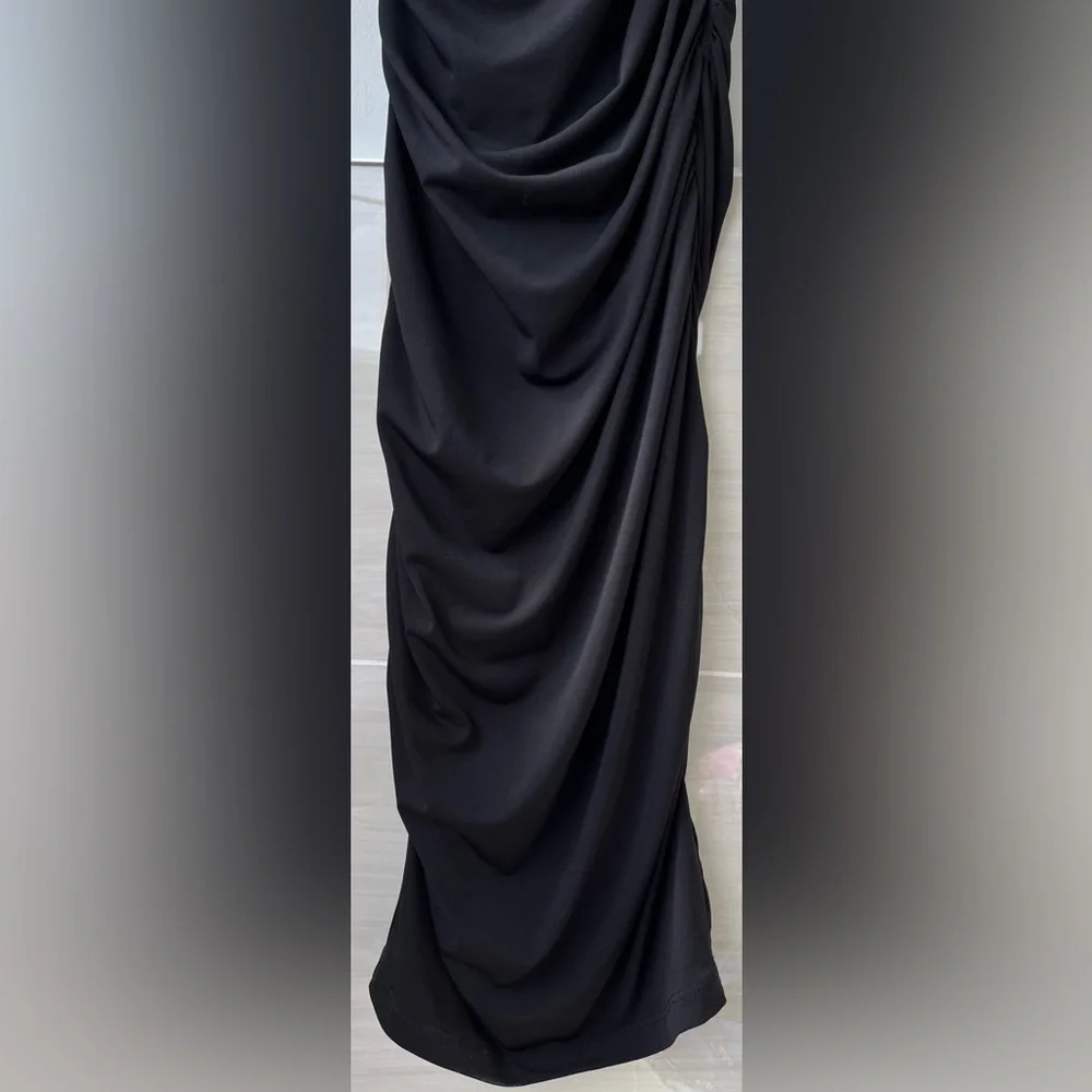 Marciano Knee Length Black One Shoulder Embellished Strap Bodycon Dress - Picture 11 of 14